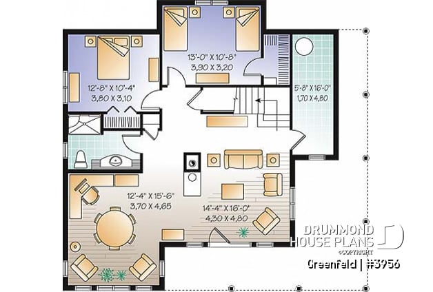Basement - Panoramic 3 to 6 bedroom chalet style house plan with open floor plan, fireplace, mezzanine - Greenfeld