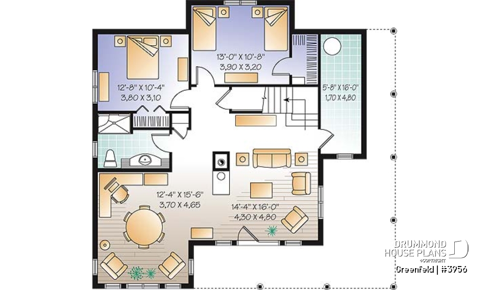 Basement - Panoramic 3 to 6 bedroom chalet style house plan with open floor plan, fireplace, mezzanine - Greenfeld