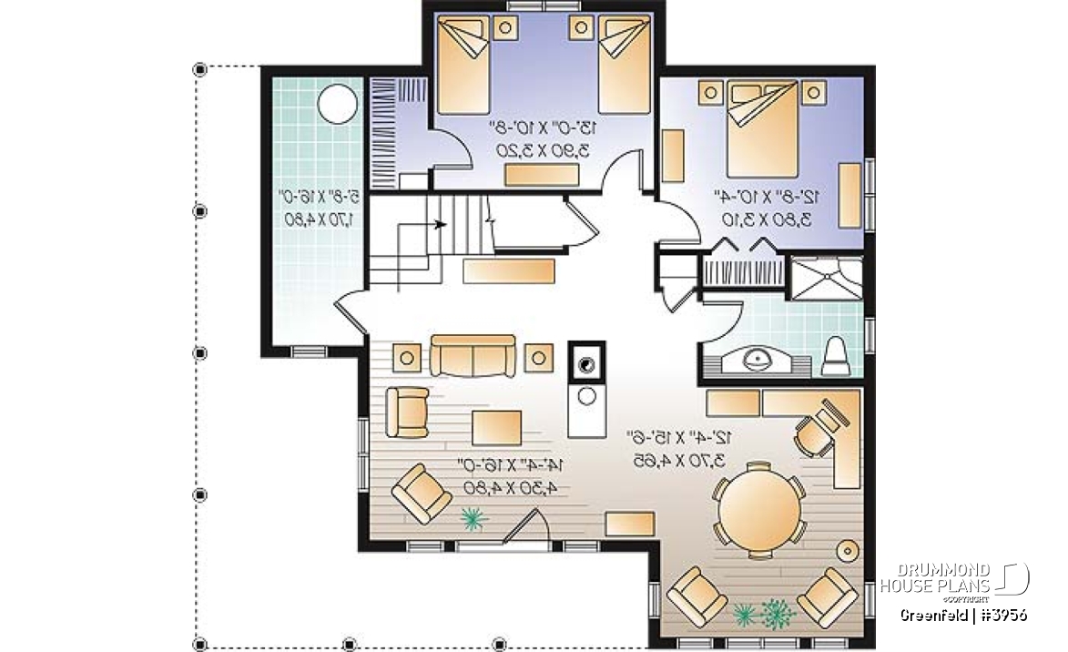 Basement - Panoramic 3 to 6 bedroom chalet style house plan with open floor plan, fireplace, mezzanine - Greenfeld