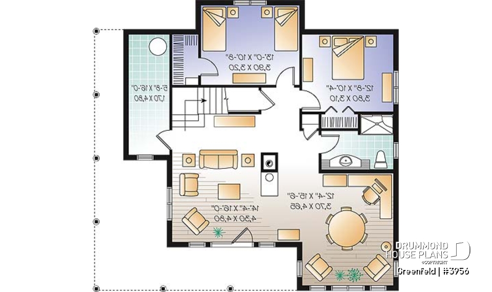 Basement - Panoramic 3 to 6 bedroom chalet style house plan with open floor plan, fireplace, mezzanine - Greenfeld