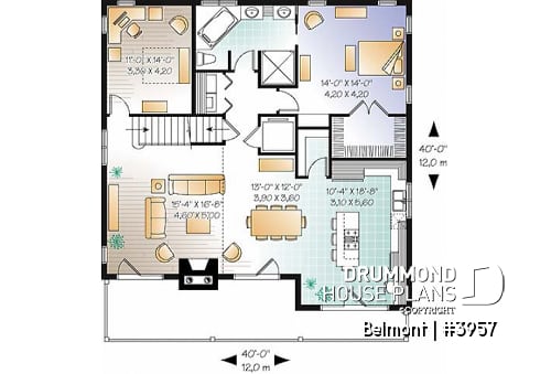 1st level - Mountain style house plan with home elevator, 3 to 4 bedrooms, panoramic view, 2-car garage & den - Belmont