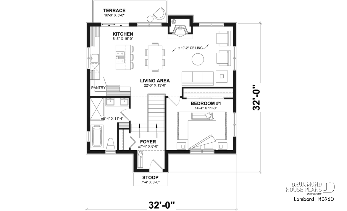 1st level - Modern Rustic Cottage Plan – Bright Layout with Central Fireplace, 3 Bedrooms &amp; Flexible Basement - Lombard