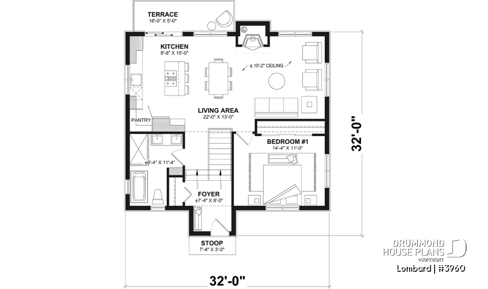 1st level - Modern Rustic Cottage Plan – Bright Layout with Central Fireplace, 3 Bedrooms &amp; Flexible Basement - Lombard