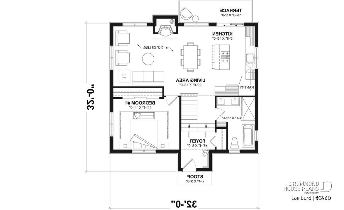 1st level - Modern Rustic Cottage Plan – Bright Layout with Central Fireplace, 3 Bedrooms &amp; Flexible Basement - Lombard