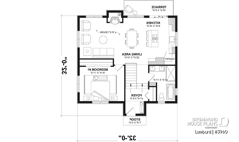 1st level - Modern Rustic Cottage Plan – Bright Layout with Central Fireplace, 3 Bedrooms &amp; Flexible Basement - Lombard