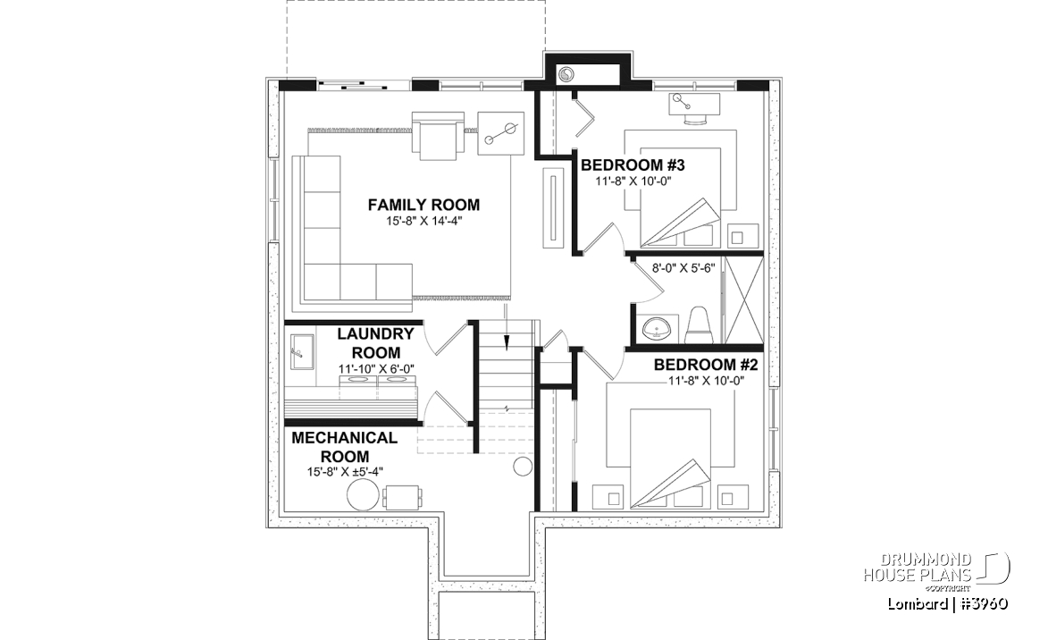 Basement - Modern Rustic Cottage Plan – Bright Layout with Central Fireplace, 3 Bedrooms &amp; Flexible Basement - Lombard