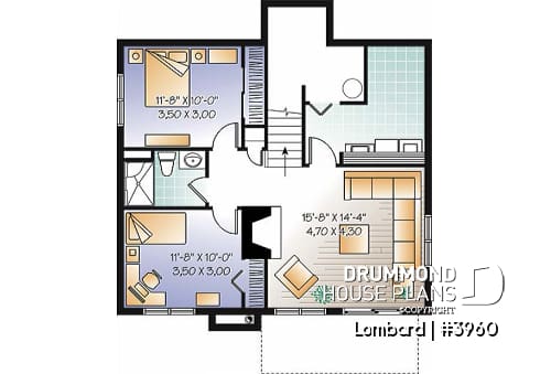 Basement - Lakefront modern cottage house plan, walkout basement, 3 to 4 bedrooms, 2 family rooms, 2 fireplaces, storage - Lombard