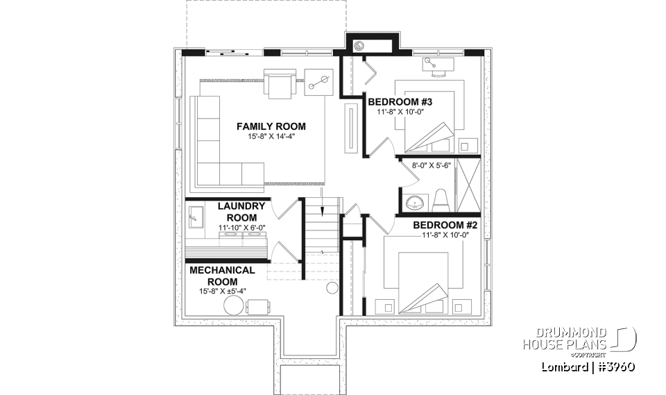 Basement - Modern Rustic Cottage Plan – Bright Layout with Central Fireplace, 3 Bedrooms &amp; Flexible Basement - Lombard