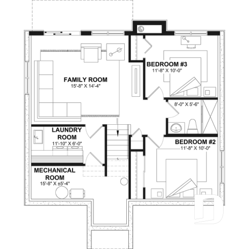 Basement - Modern Rustic Cottage Plan – Bright Layout with Central Fireplace, 3 Bedrooms & Flexible Basement - Lombard