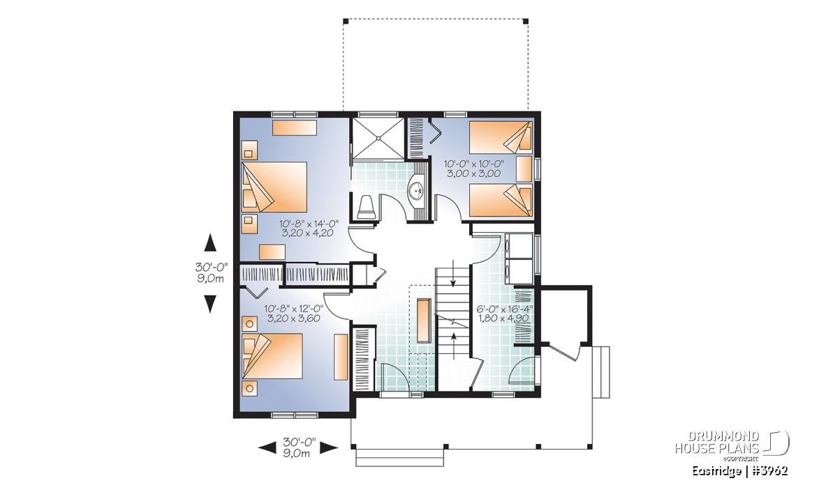 1st level - 3 bedroom chalet house plan with 10' ceilings on second floor living area, reverse floor plans - Eastridge