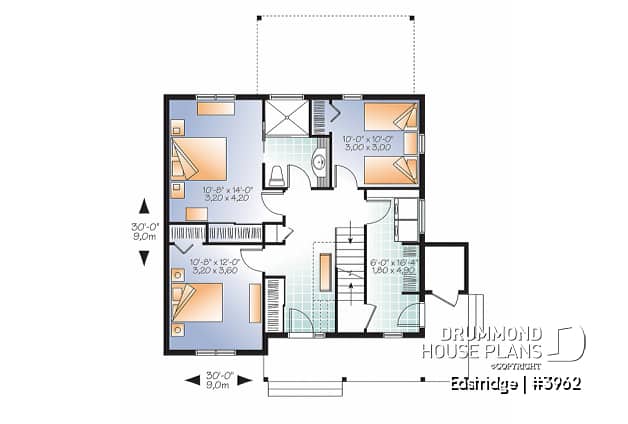 1st level - 3 bedroom chalet house plan with 10' ceilings on second floor living area, reverse floor plans - Eastridge