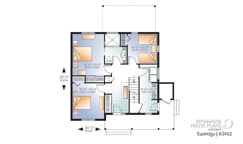 1st level - 3 bedroom chalet house plan with 10' ceilings on second floor living area, reverse floor plans - Eastridge