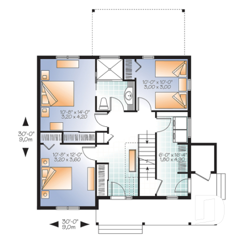 1st level - 3 bedroom chalet house plan with 10' ceilings on second floor living area, reverse floor plans - Eastridge