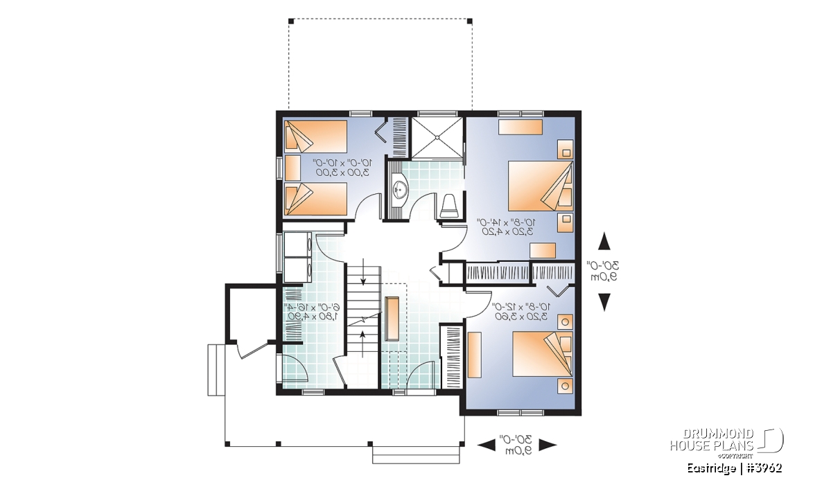1st level - 3 bedroom chalet house plan with 10' ceilings on second floor living area, reverse floor plans - Eastridge