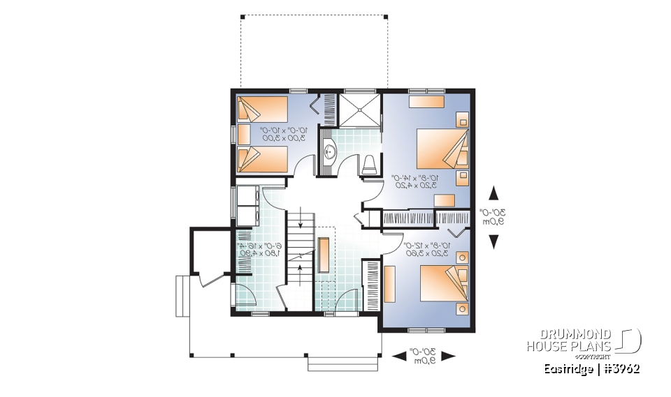 1st level - 3 bedroom chalet house plan with 10' ceilings on second floor living area, reverse floor plans - Eastridge