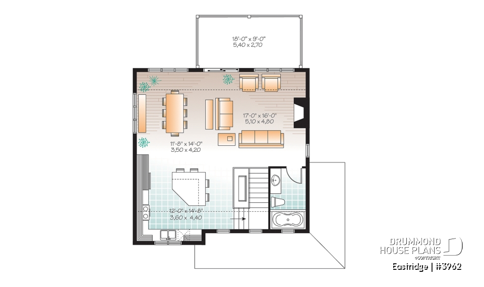 2nd level - 3 bedroom chalet house plan with 10' ceilings on second floor living area, reverse floor plans - Eastridge