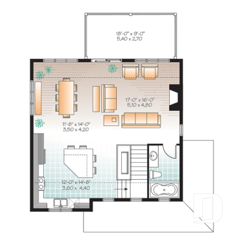 2nd level - 3 bedroom chalet house plan with 10' ceilings on second floor living area, reverse floor plans - Eastridge