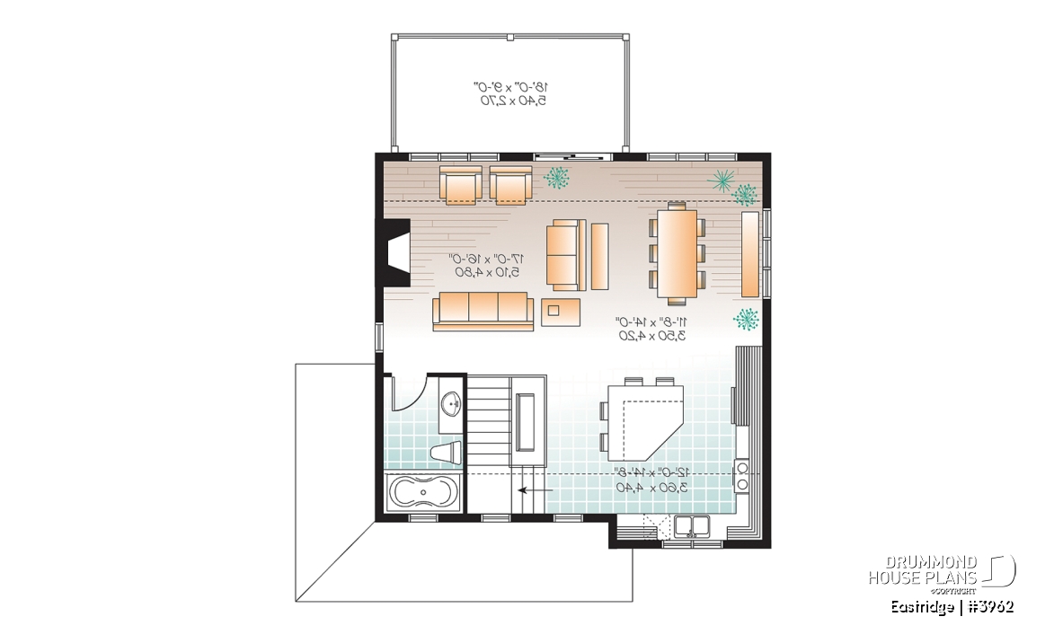 2nd level - 3 bedroom chalet house plan with 10' ceilings on second floor living area, reverse floor plans - Eastridge