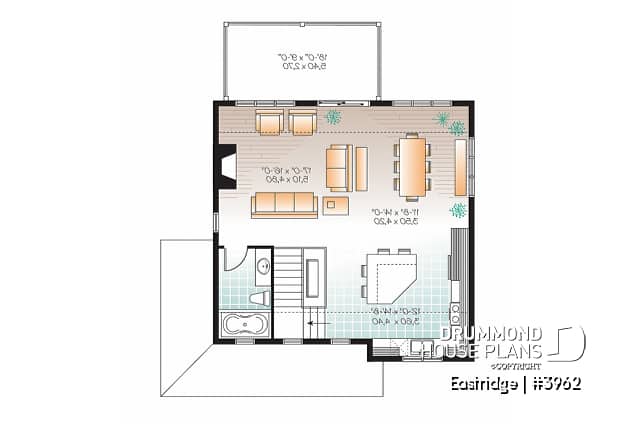 2nd level - 3 bedroom chalet house plan with 10' ceilings on second floor living area, reverse floor plans - Eastridge