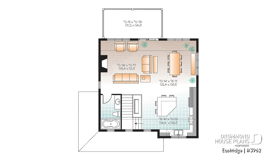 2nd level - 3 bedroom chalet house plan with 10' ceilings on second floor living area, reverse floor plans - Eastridge