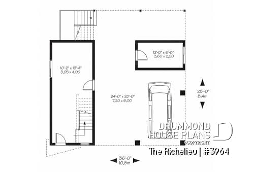 1st level - Contemporary waterfront cottage house plan, with open floor plan, designed to manage flood damaged - The Richelieu