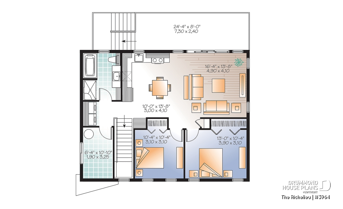 2nd level - Contemporary waterfront cottage house plan, with open floor plan, designed to manage flood damaged - The Richelieu
