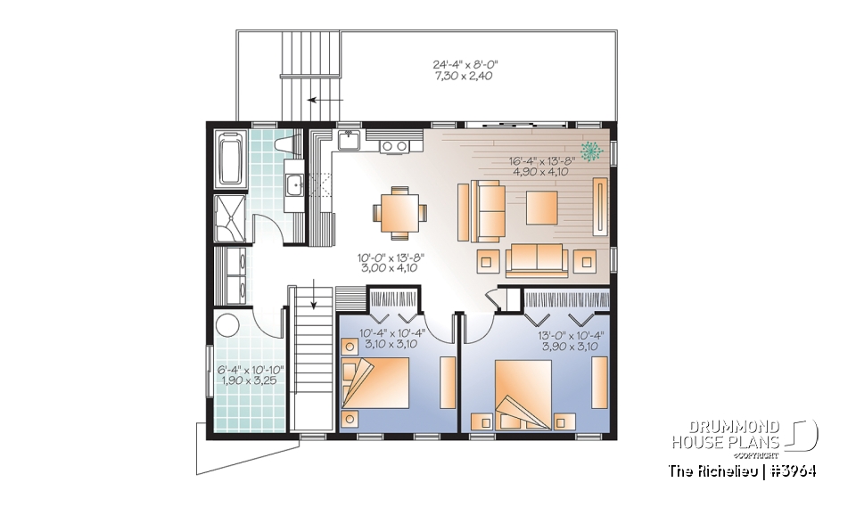2nd level - Contemporary waterfront cottage house plan, with open floor plan, designed to manage flood damaged - The Richelieu