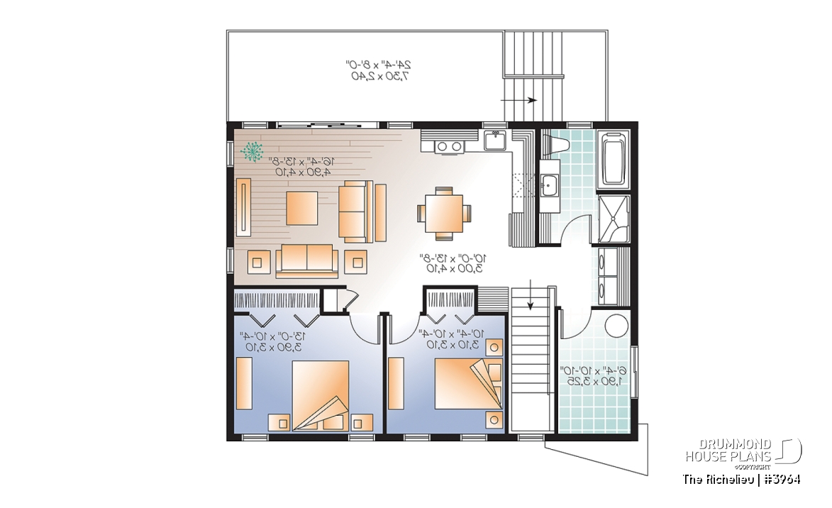 2nd level - Contemporary waterfront cottage house plan, with open floor plan, designed to manage flood damaged - The Richelieu