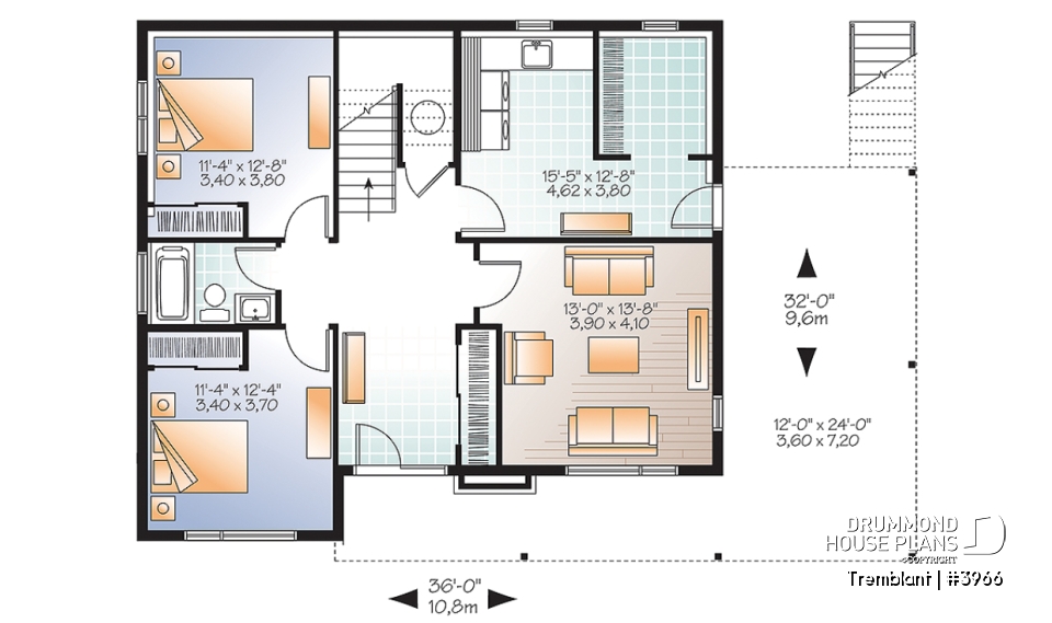 1st level - Contemporary cottage plan, 3-4 beds, 2 family rooms large balcony, main living on second floor  - Tremblant