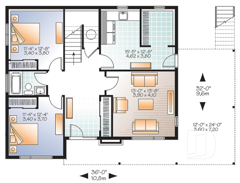 1st level - Contemporary cottage plan, 3-4 beds, 2 family rooms large balcony, main living on second floor  - Tremblant