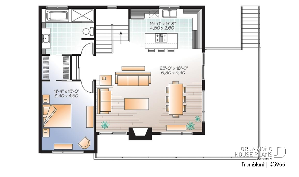 2nd level - Contemporary cottage plan, 3-4 beds, 2 family rooms large balcony, main living on second floor  - Tremblant