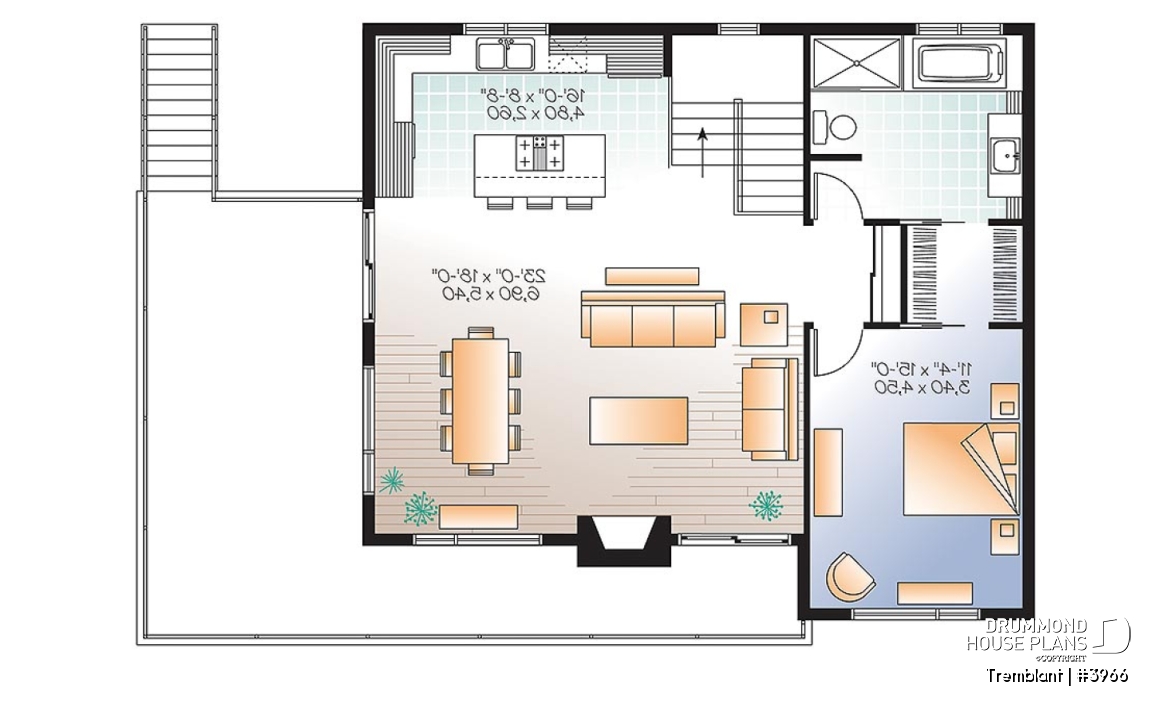 2nd level - Contemporary cottage plan, 3-4 beds, 2 family rooms large balcony, main living on second floor  - Tremblant