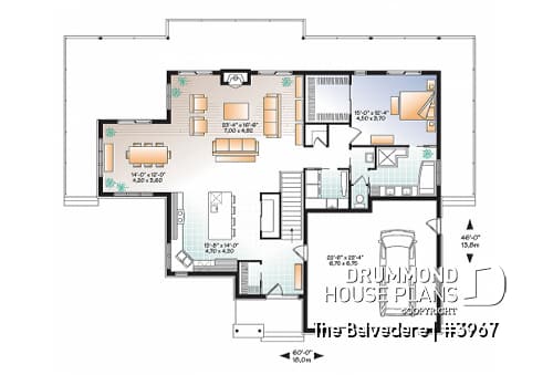1st level - Lakefront house plan, 1 to 4 beds, open floor plans, large covered terrace, walkout basement, 2 family rooms - The Belvedere