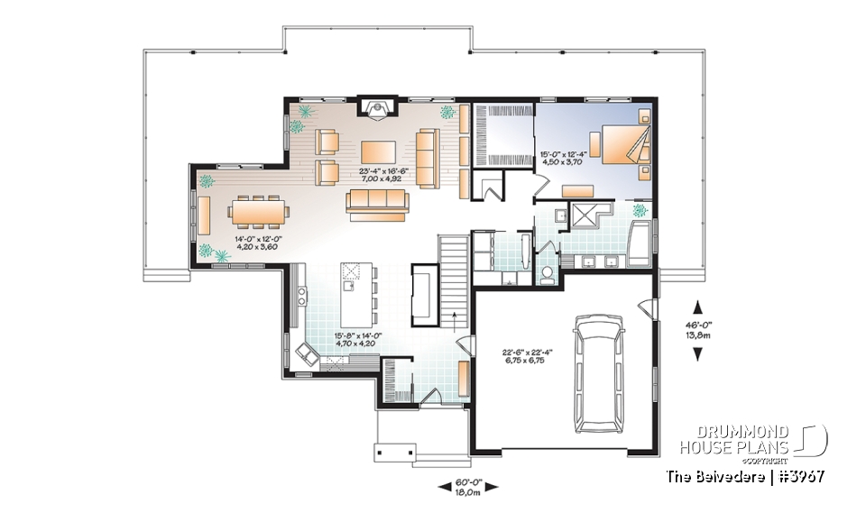 1st level - Lakefront house plan, 1 to 4 beds, open floor plans, large covered terrace, walkout basement, 2 family rooms - The Belvedere