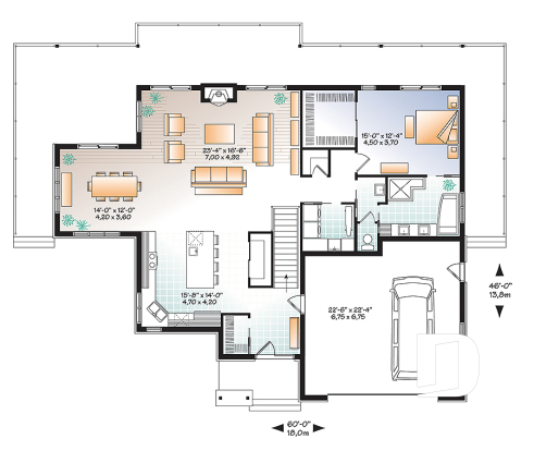 1st level - Lakefront house plan, 1 to 4 beds, open floor plans, large covered terrace, walkout basement, 2 family rooms - The Belvedere