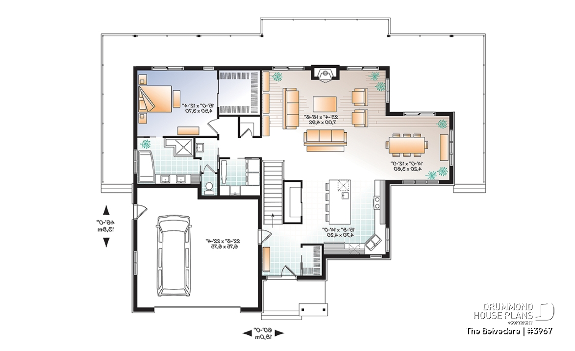 1st level - Lakefront house plan, 1 to 4 beds, open floor plans, large covered terrace, walkout basement, 2 family rooms - The Belvedere