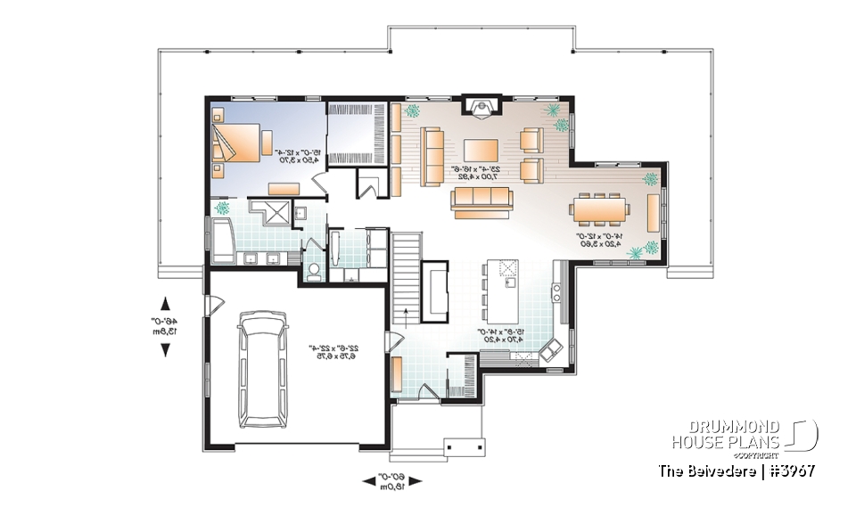 1st level - Lakefront house plan, 1 to 4 beds, open floor plans, large covered terrace, walkout basement, 2 family rooms - The Belvedere