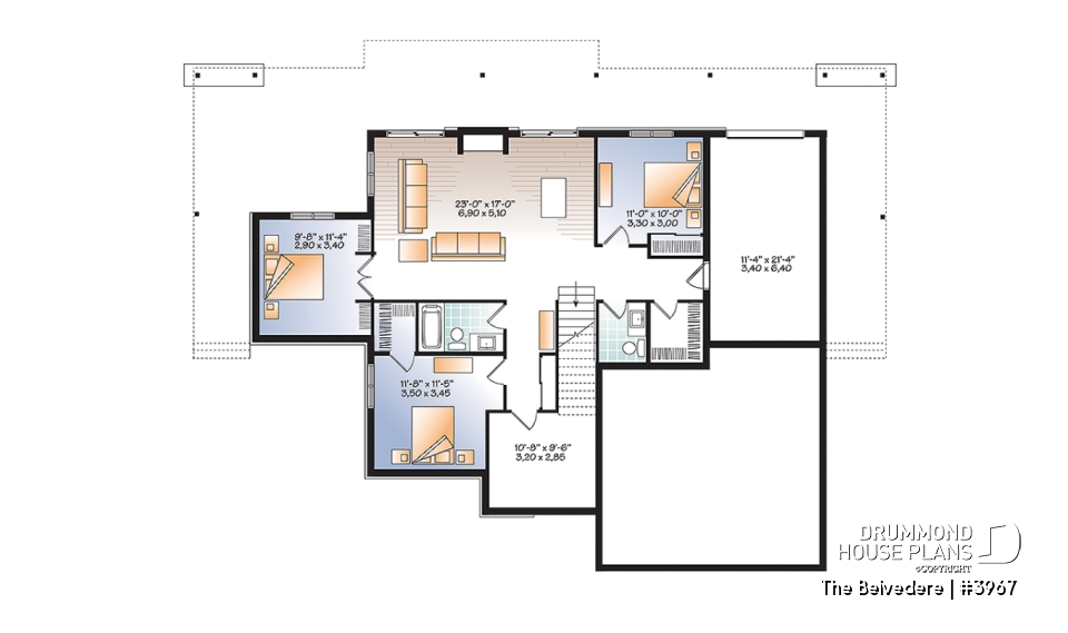 Basement - Lakefront house plan, 1 to 4 beds, open floor plans, large covered terrace, walkout basement, 2 family rooms - The Belvedere
