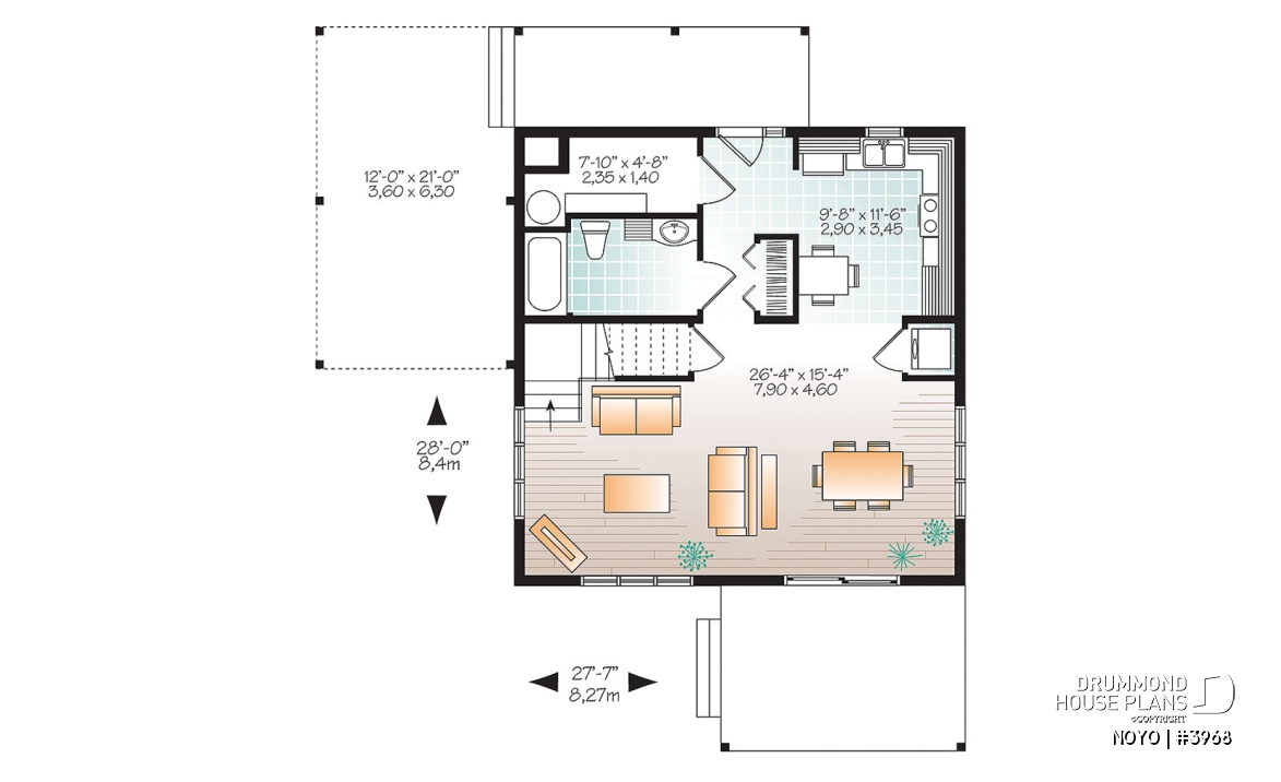 1st level - Affordable Small Modern Cottage, large covered deck, open floor plan, lots of natural lights - NOYO