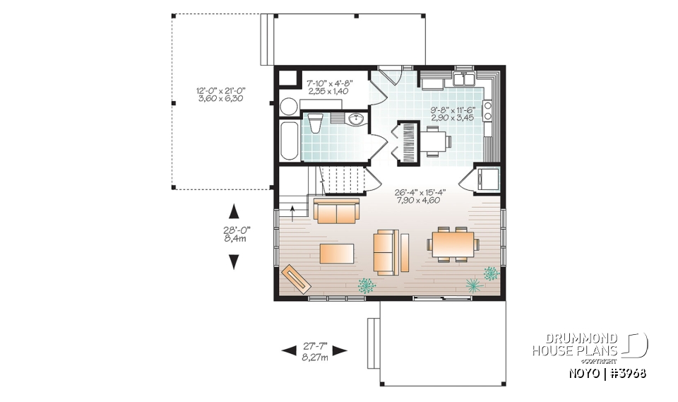 1st level - Affordable Small Modern Cottage, large covered deck, open floor plan, lots of natural lights - NOYO