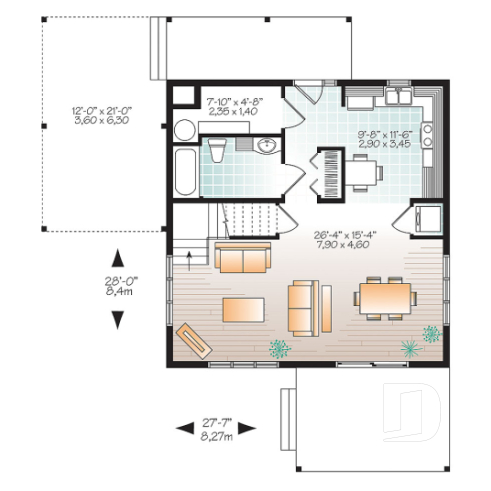 1st level - Affordable Small Modern Cottage, large covered deck, open floor plan, lots of natural lights - NOYO