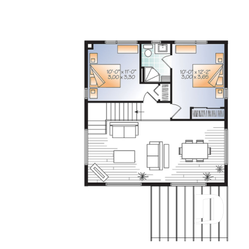 2nd level - Affordable Small Modern Cottage, large covered deck, open floor plan, lots of natural lights - NOYO