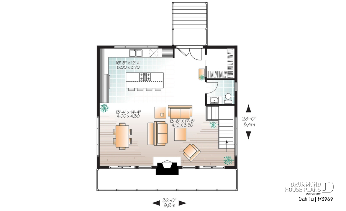 1st level - Walkout Modern Cottage Plan – 3 Bedrooms, Covered Terrace, Panoramic Views and Central Fireplace - Dahilia