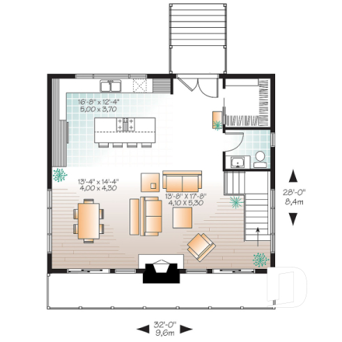 1st level - Modern Rustic Cabin Plan – 3 Bedrooms, Panoramic Views and Central Fireplace - Dahilia