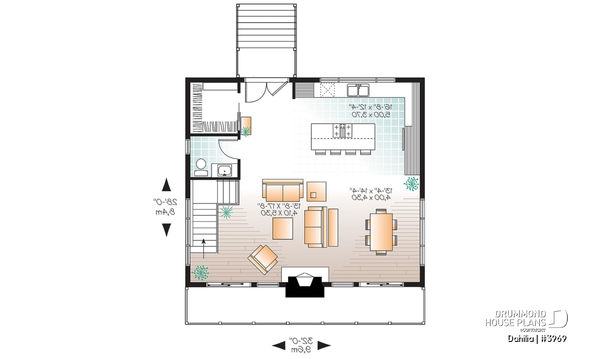 1st level - Walkout Modern Cottage Plan – 3 Bedrooms, Covered Terrace, Panoramic Views and Central Fireplace - Dahilia