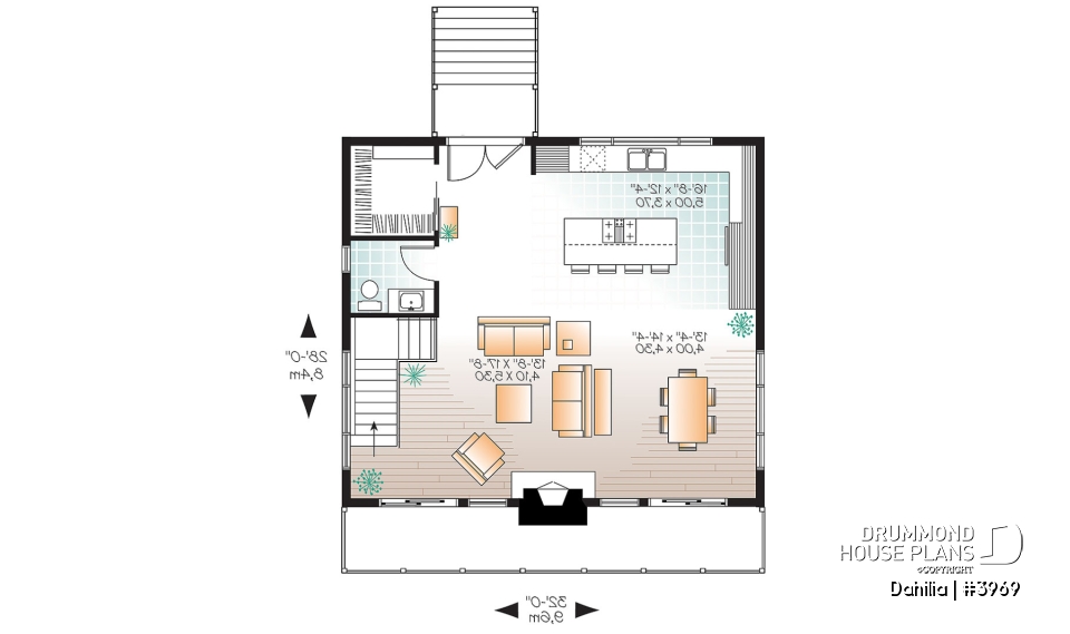 1st level - Modern Rustic Cabin Plan – 3 Bedrooms, Panoramic Views and Central Fireplace - Dahilia