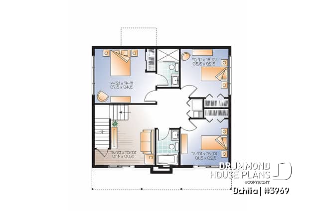 Basement - Contemporary rustic cottage plan, 3 bedroom, master suite, 2 family room, mud room, cathedral, fireplace - Dahilia