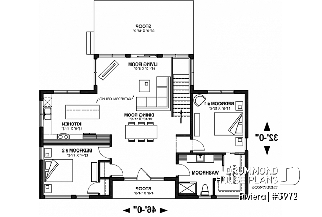 1st level - Small modern cottage plan, 2 bedrooms, ideal waterfront layout, nice master bedroom, open concept - Riviera