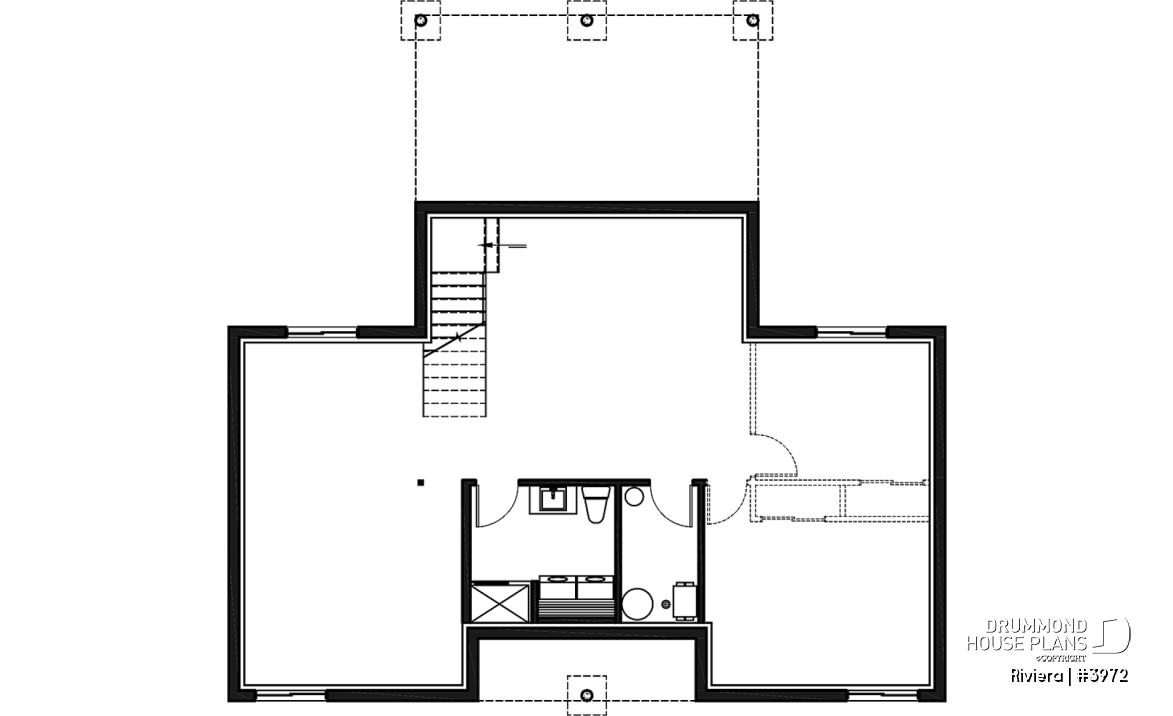 Unfinished basement - Small modern cottage plan, 2 bedrooms, ideal waterfront layout, nice master bedroom, open concept - Riviera