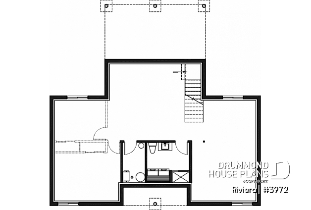 Unfinished basement - Small modern cottage plan, 2 bedrooms, ideal waterfront layout, nice master bedroom, open concept - Riviera
